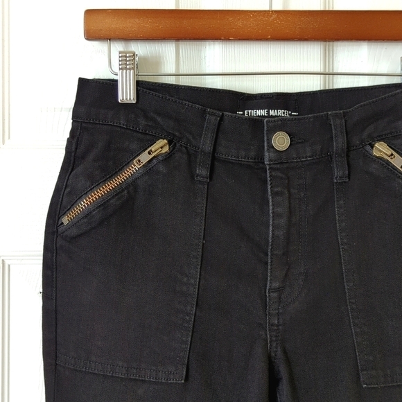 Etienne Marcel High Rise Zip Pocket Ankle Cropped Raw Hem Skinny Jeans Black 28 - Picture 11 of 16